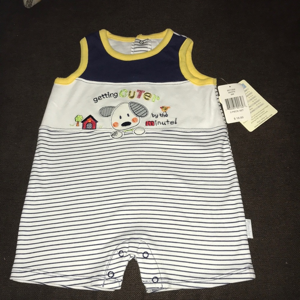 Blue and white striped romper